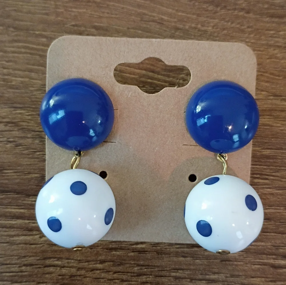 Fashion Jewelry Blue and White Polka Dot Drop Earrings